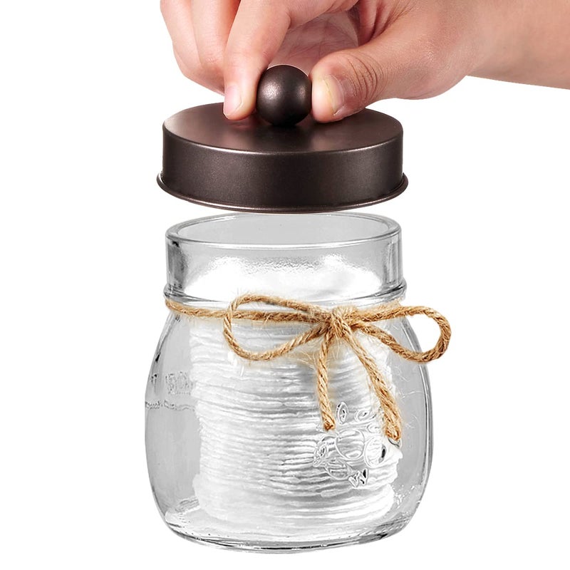 Amolliar Mason Jar Bathroom Vanity Organizer - Rustic Farmhouse Decor Bronze Bathroom Accessories -- Qtip Dispenser Holder Canister Glass for Q-tips,Cotton Swabs,Rounds,Ball,Flossers / Bronze,2-Pack - Image 2